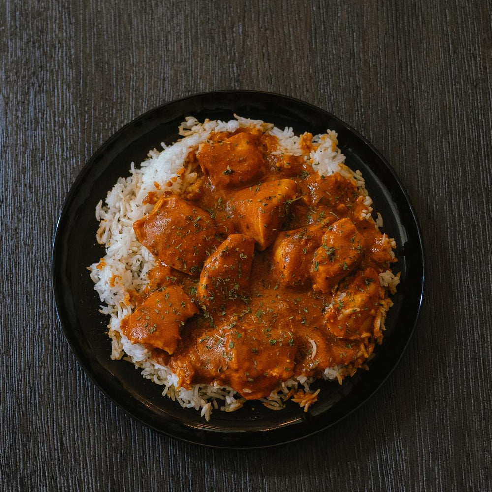 Butter chicken over rice