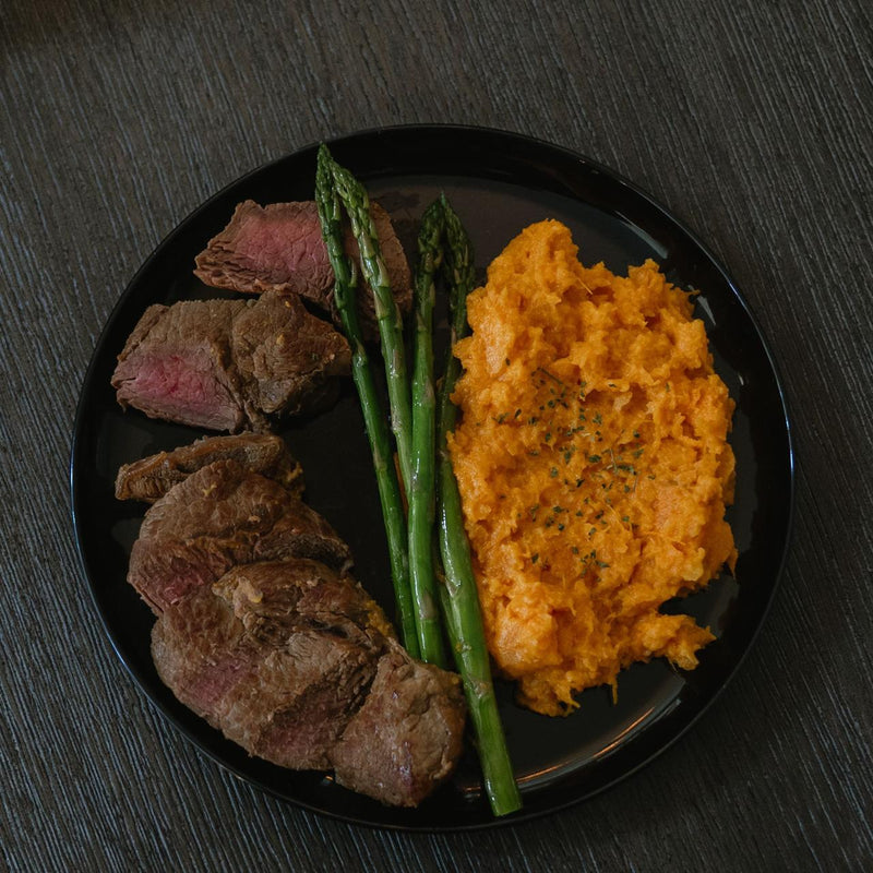Steak with sweet smashed potatos